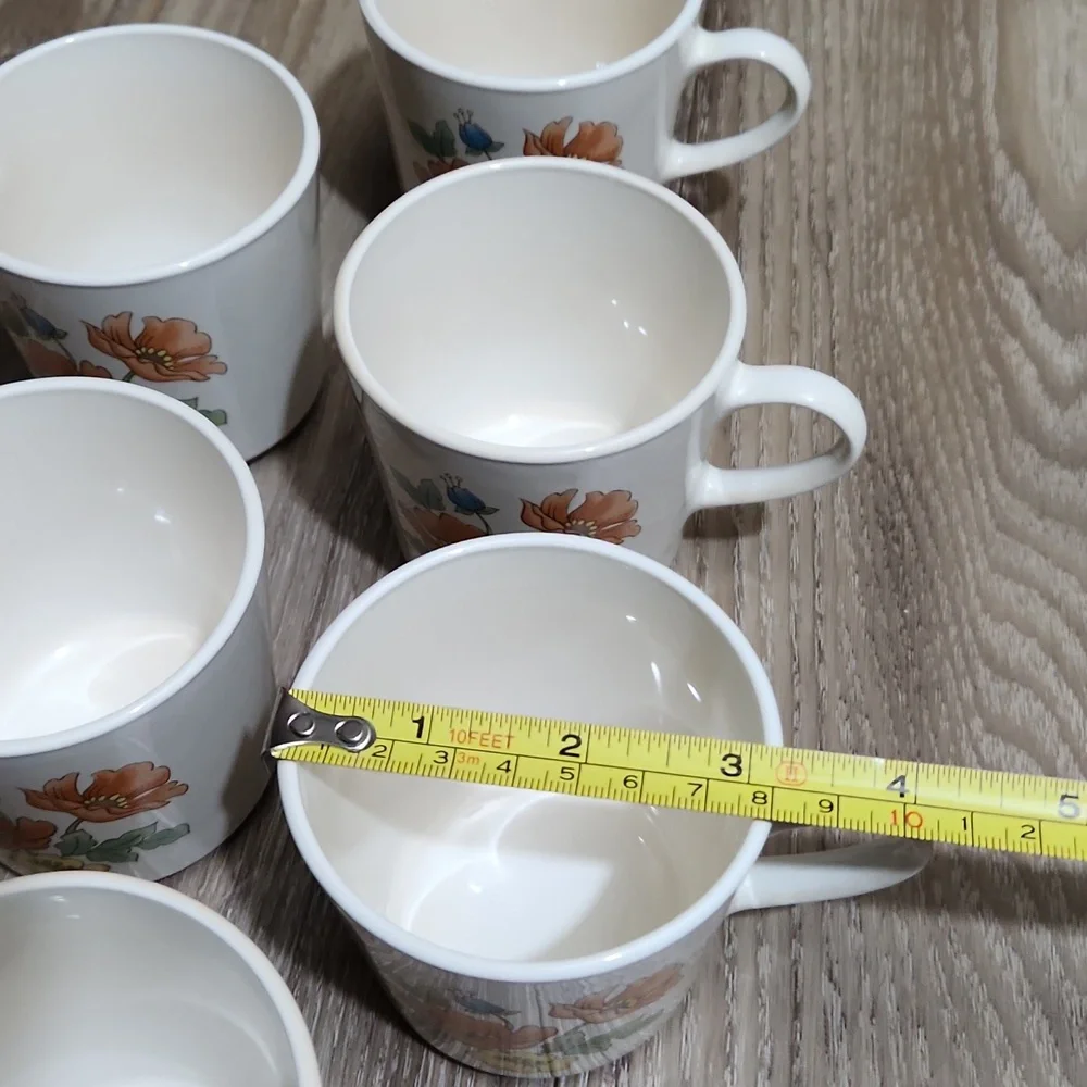 70's Corning Cornerstone Vintage Royal Garden 6 Piece Ceramic Mug Set Floral VTG